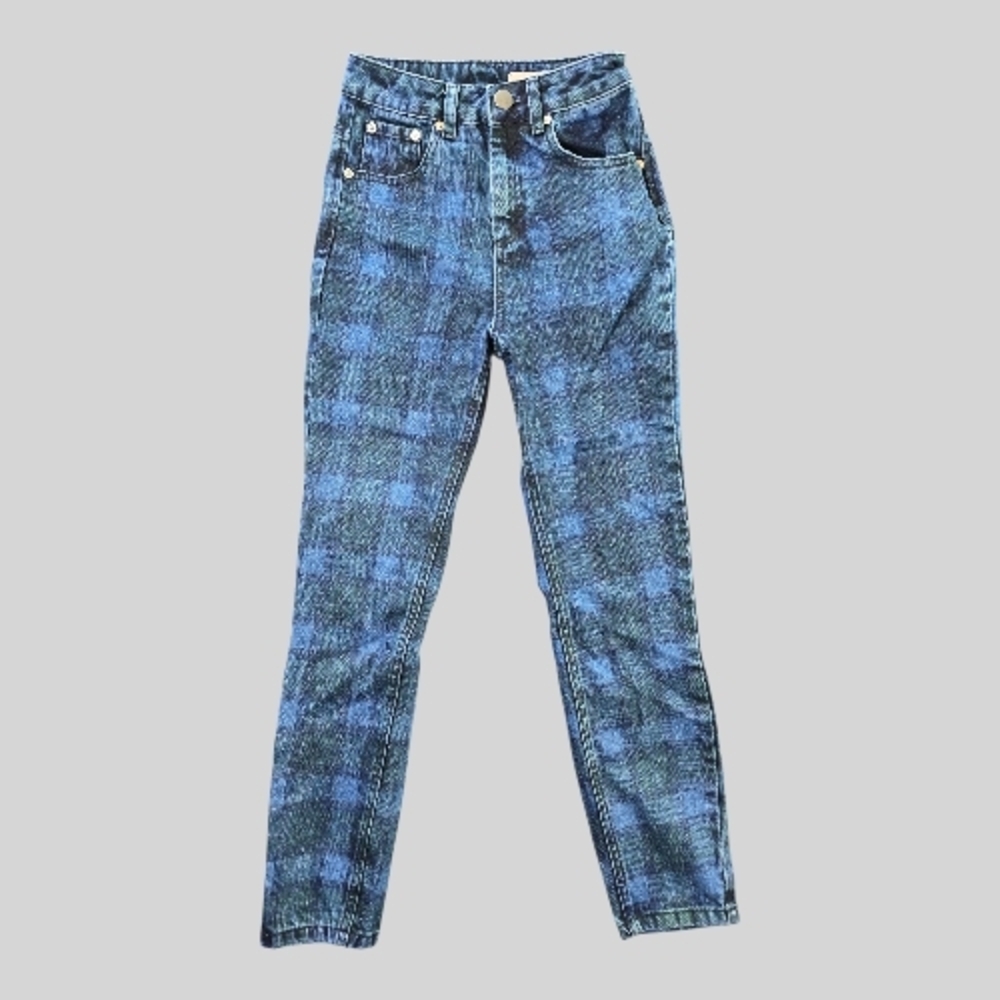 ASOS High Rise Blue Checkered Jeans
